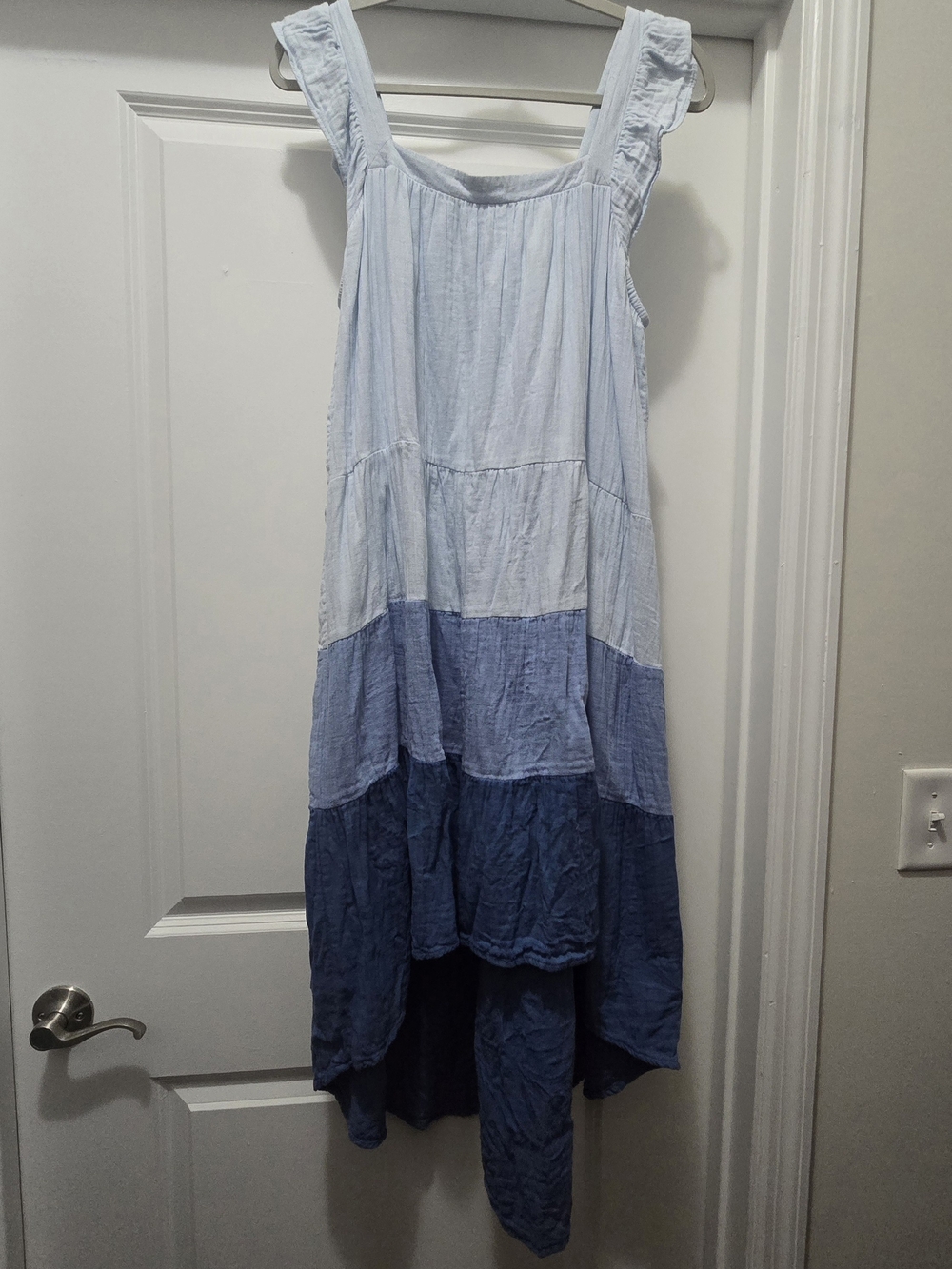 Mud Pie "Nile" Colorblock (Blue & White) Tiered High-Low Gauze Sundress Size L - Picture 2 of 6